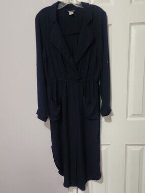 VENUS Dark Navy Long Sleeve Midi Dress with Shawl Collar